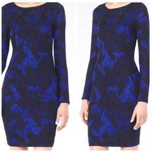 REISS Blue Saffina Jacquard Bodycon Jersey Dress